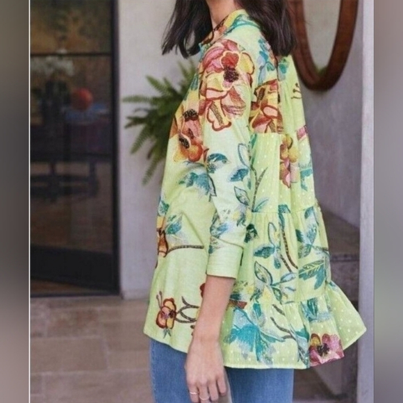 Soft Surroundings Elena Tropical Floral Mix Media Tunic Top Size Medium - Picture 9 of 15
